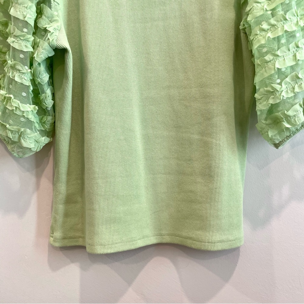 Dolan Short Sheer Puff Ruffle Sleeve Ribbed Top - Picture 11 of 12